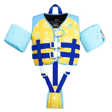 Gogokids Kids Swim Vest Life Jacket,Toddler Floaties Jackets with Armbands, Swimming Training Wing Arm with Crotch Strap for 30-70 lbs Girls Boys, Blue Shark(2-6 Years)