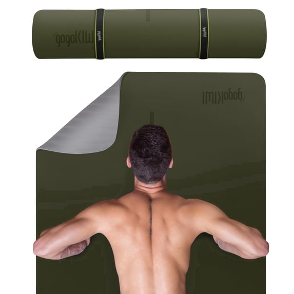 Gogokiwi Extra Wide Yoga Mat for Men Women (72"L x 36"W) Non Slip Fitness & Exercise Mat with Alignment Marks for Yoga, Pilates, Floor Workouts (Olive Green, Extra Cushion (1/2 inch Thick))