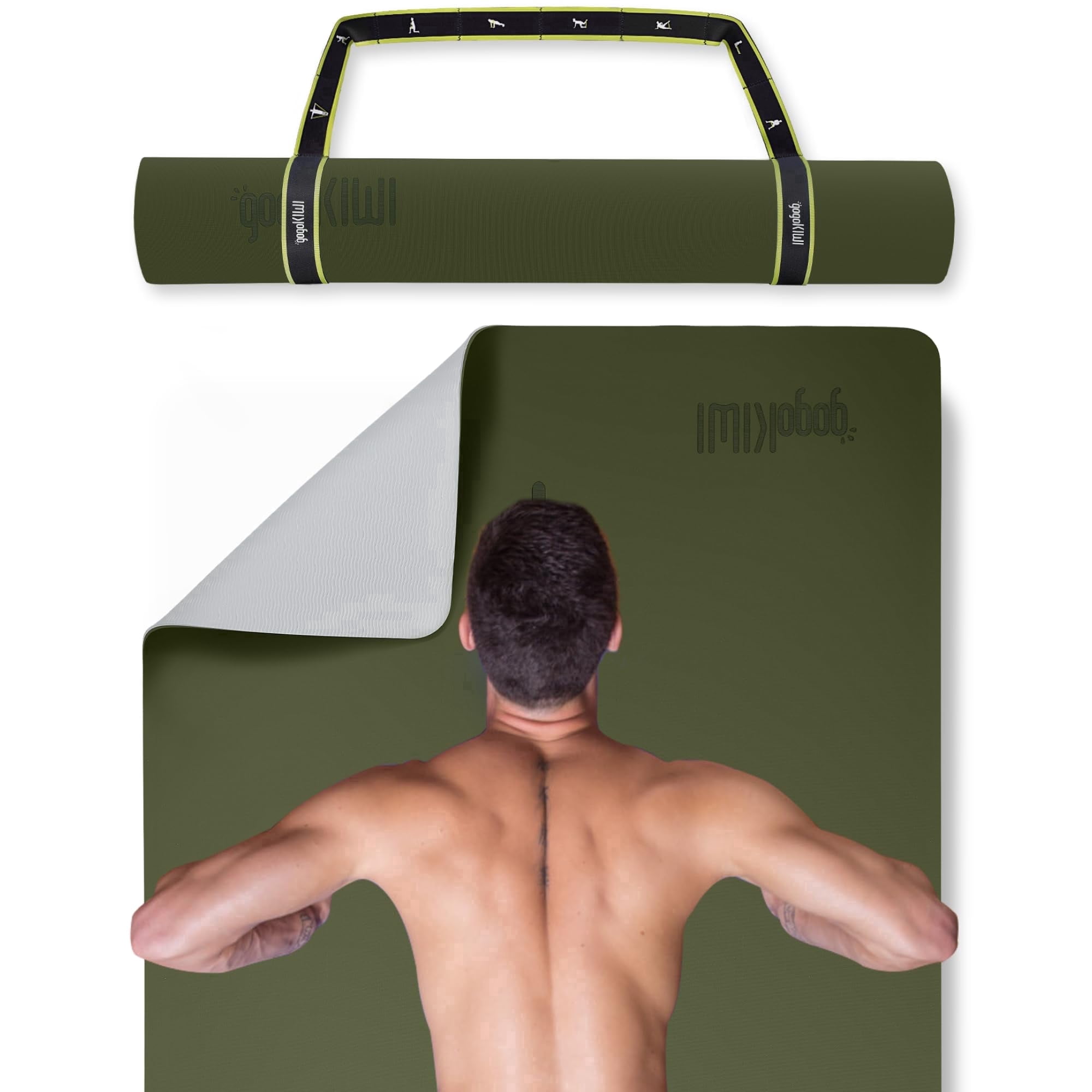 Gogokiwi Extra Wide Yoga Mat for Men Women (72"L x 36"W) Non Slip Fitness & Exercise Mat with Alignment Marks for Yoga, Pilates, Floor Workouts (Olive Green, Standard (1/4 inch Thick))