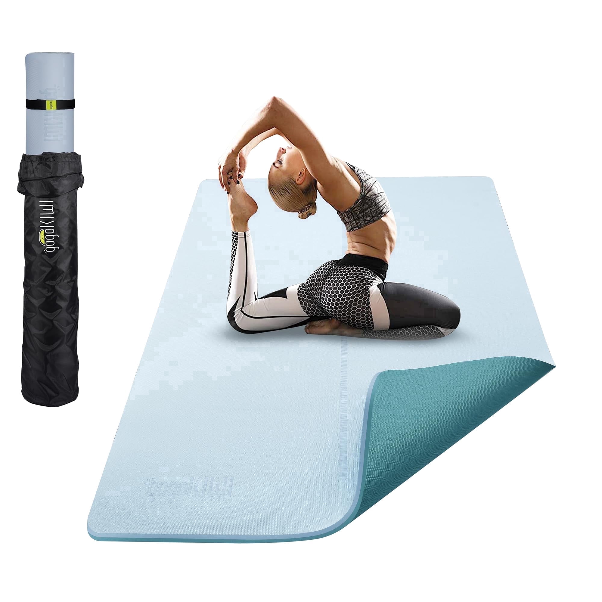 Gogokiwi Large Yoga Mat (6'x4') Extra Wide Workout Mat for Home, Non Slip Fitness & Exercise Mat for Home Gym, Yoga, Pilates, Stretching, and Floor (Baby Blue, Extra Cushion (1/2 inch Thick))