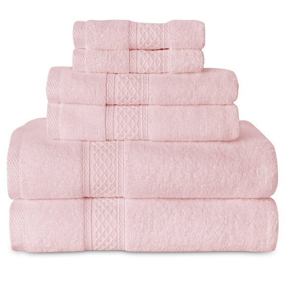 Gogreen 100% Cotton Bath Towel Sets of 6 Pieces, 2 Bath Towels 2 Hand Towels 2 Washcloths, Highly Absorbent Towels for Bathroom, Gym, Hotel (Blush pink)