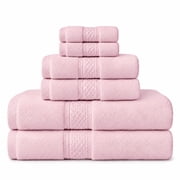 Gogreen 100% Cotton Bath Towel Sets of 6 Pieces, 2 Bath Towels 2 Hand Towels 2 Washcloths, Highly Absorbent Towels for Bathroom, Gym, Hotel (Blush pink)