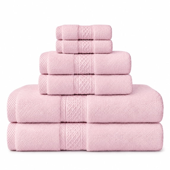 Gogreen 100% Cotton Bath Towel Sets of 6 Pieces, 2 Bath Towels 2 Hand Towels 2 Washcloths, Highly Absorbent Towels for Bathroom, Gym, Hotel (Blush pink)
