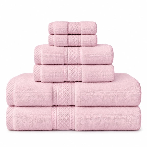 Gogreen 100% Cotton Bath Towel Sets of 6 Pieces, 2 Bath Towels 2 Hand Towels 2 Washcloths, Highly Absorbent Towels for Bathroom, Gym, Hotel (Blush pink)