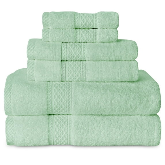 Gogreen 100% Cotton Bath Towel Sets of 6 Pieces, 2 Bath Towels 2 Hand Towels 2 Washcloths, Highly Absorbent Towels for Bathroom, Gym, Hotel (Spa blue)