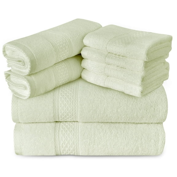 Gogreen 100% Cotton Bath Towel Sets of 8 Pieces, 4 Bath Towels 2 Hand Towels 2 Washcloths, Highly Absorbent Towels for Bathroom, Gym, Hotel (Sage Green)