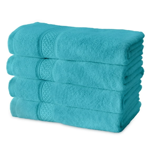 Gogreen 100% Cotton 4-Pack Bath Towel Sets of 4, Bath Towel Highly Absorbent Towels for Bathroom, Gym, Hotel (Teal)