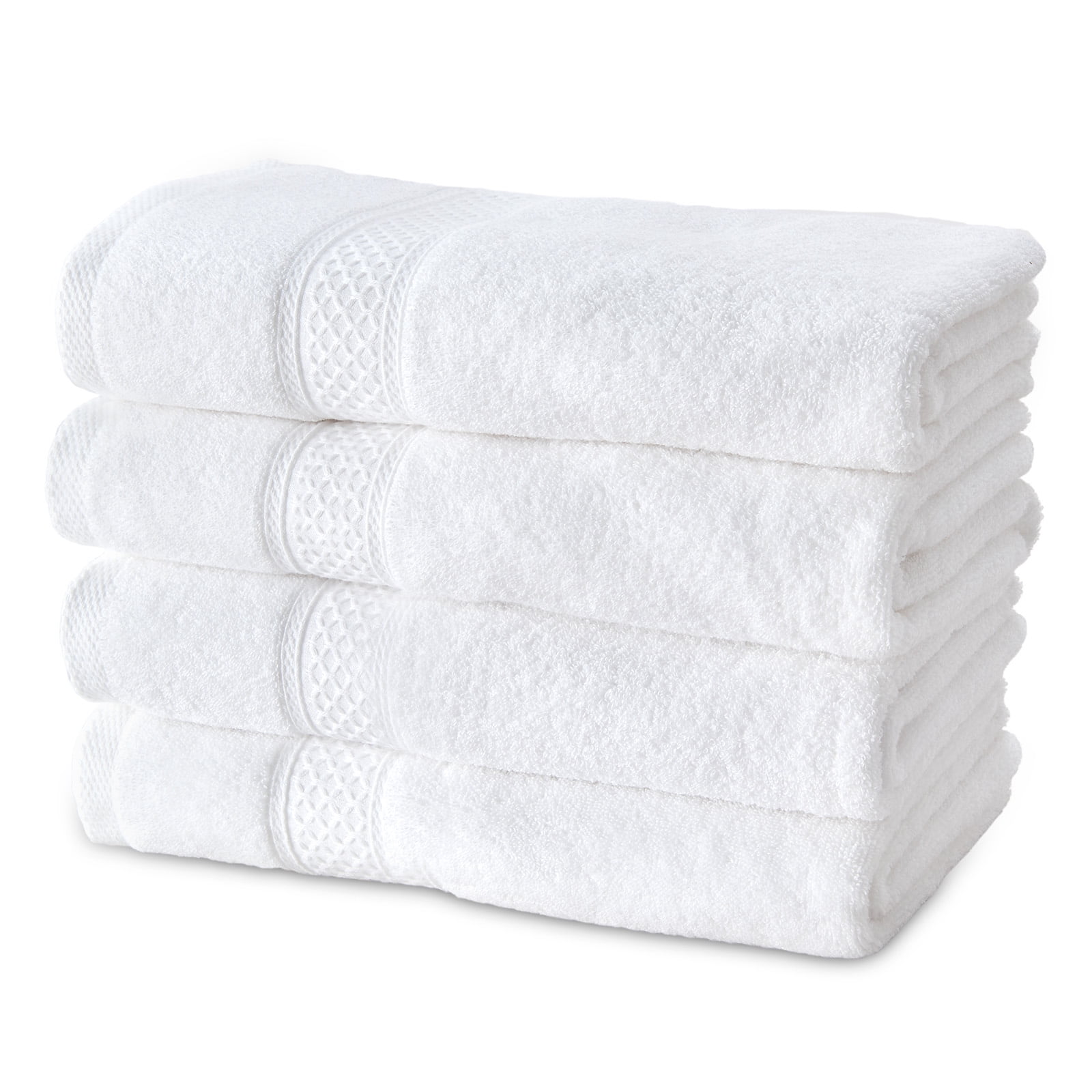 Gogreen 100% Cotton 4-Pack Bath Towel Sets of 4, Bath Towel Highly Absorbent Towels for Bathroom, Gym, Hotel (White)