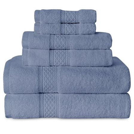 Gogreen 100% Cotton Bath Towel Sets of 6 Pieces, 2 Bath Towels 2 Hand Towels 2 Washcloths, Highly Absorbent Towels for Bathroom, Gym, Hotel (Blue)