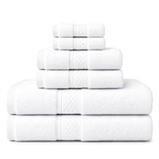 Gogreen 100% Cotton Bath Towel Sets of 6 Pieces, 2 Bath Towels 2 Hand Towels 2 Washcloths, Highly Absorbent Towels for Bathroom, Gym, Hotel (White)