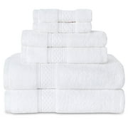 Gogreen 100% Cotton Bath Towel Sets of 6 Pieces, 2 Bath Towels 2 Hand Towels 2 Washcloths, Highly Absorbent Towels for Bathroom, Gym, Hotel (White)