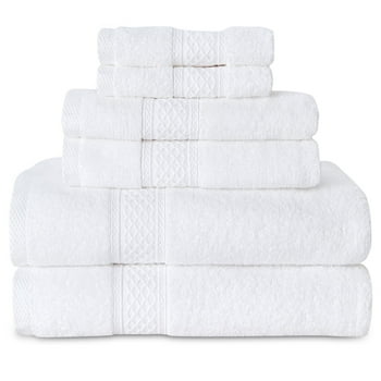 Gogreen 100% Cotton Bath Towel Sets of 6 Pieces, 2 Bath Towels 2 Hand Towels 2 Washcloths, Highly Absorbent Towels for Bathroom, Gym, Hotel (White)