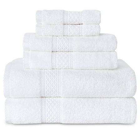 Gogreen 100% Cotton Bath Towel Sets of 6 Pieces, 2 Bath Towels 2 Hand Towels 2 Washcloths, Highly Absorbent Towels for Bathroom, Gym, Hotel (White)