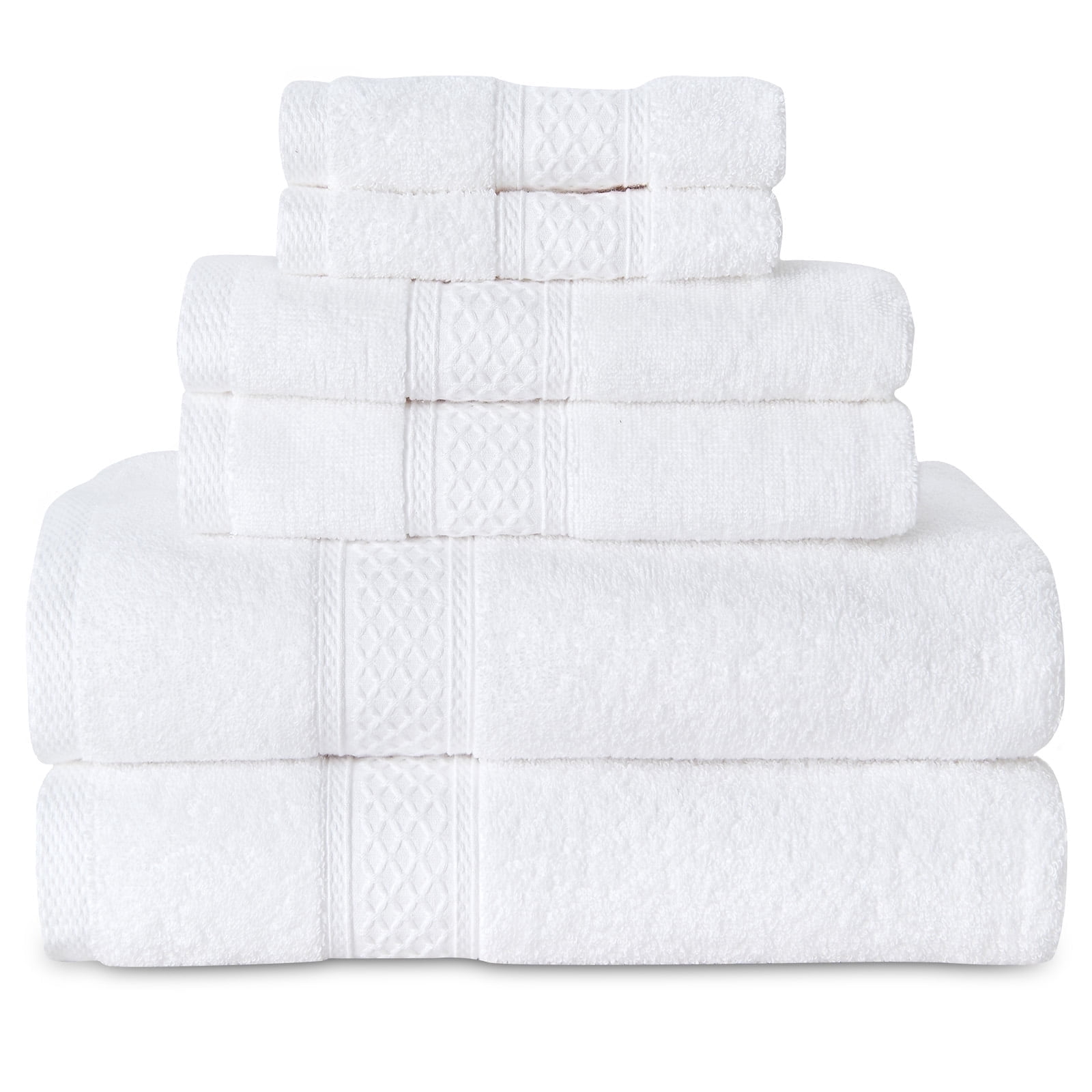 Gogreen 100% Cotton Bath Towel Sets of 6 Pieces, 2 Bath Towels 2 Hand Towels 2 Washcloths, Highly Absorbent Towels for Bathroom, Gym, Hotel (White)