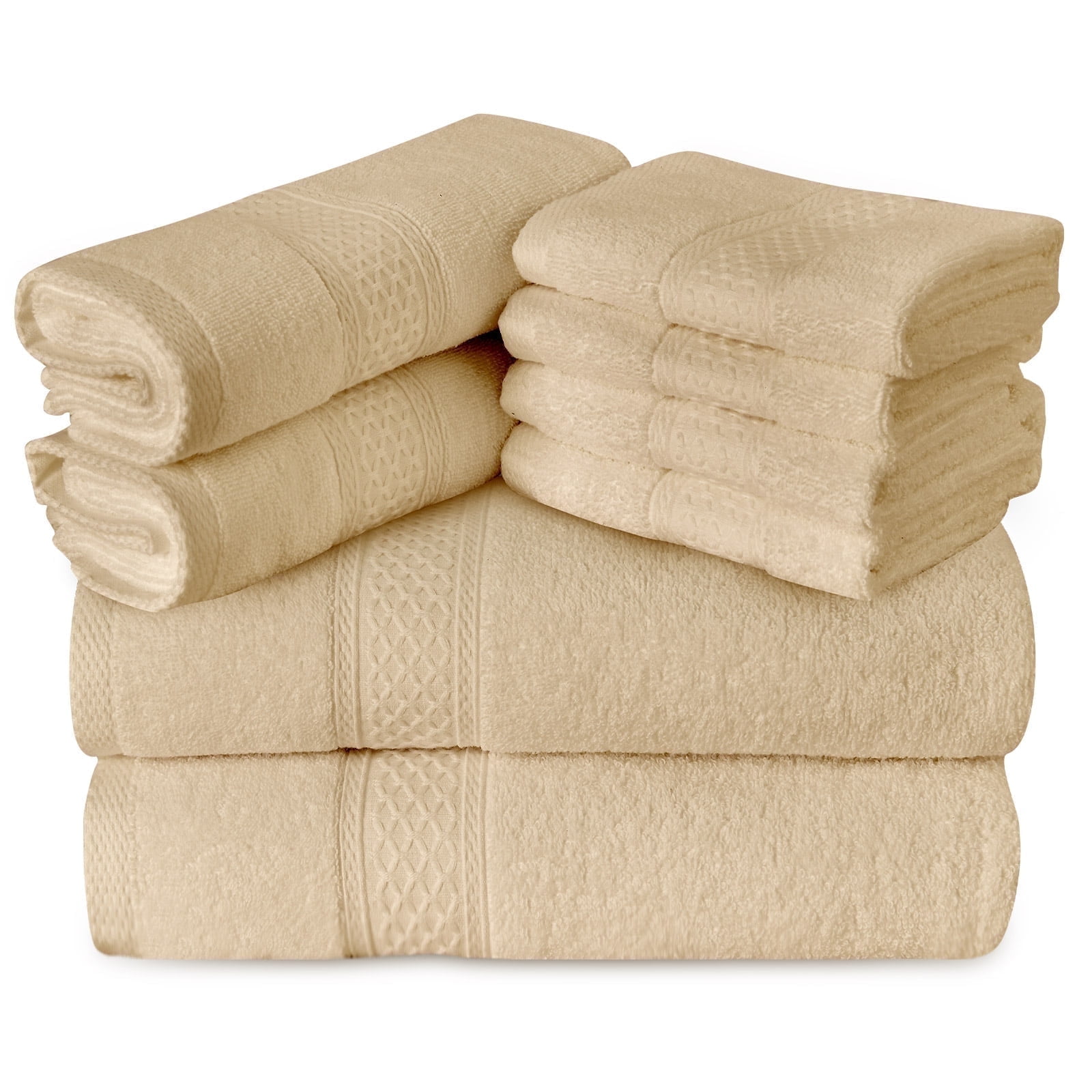 Gogreen 100% Cotton Bath Towel Sets of 8 Pieces, 2 Bath Towels 2 Hand Towels 4 Washcloths, Highly Absorbent Towels for Bathroom, Gym, Hotel (Beige) - Walmart.com