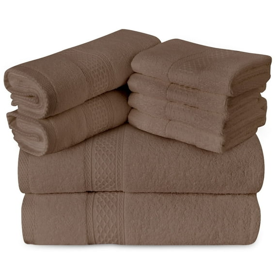 Gogreen 100% Cotton Bath Towel Sets of 8 Pieces, 2 Bath Towels 2 Hand Towels 4 Washcloths, Highly Absorbent Towels for Bathroom, Gym, Hotel (Brown)