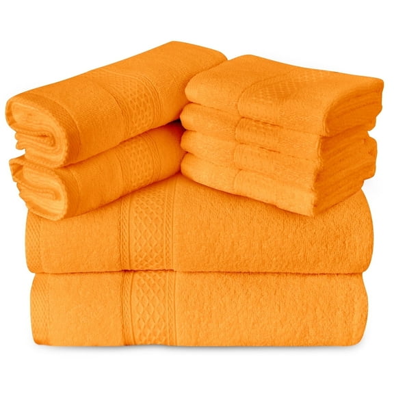 Gogreen 100% Cotton Bath Towel Sets of 8 Pieces, 2 Bath Towels 2 Hand Towels 4 Washcloths, Highly Absorbent Towels for Bathroom, Gym, Hotel (Orange)
