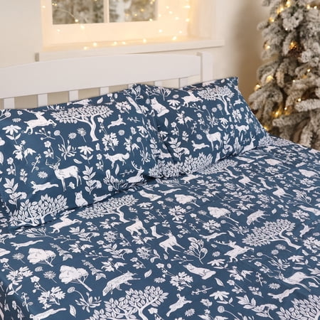Gogreen 100% Cotton Christmas Printed 3PC Deep Pocket Twin Sheet Set Fit 16", Breathable Super Soft Twin Size Sheet Set, Luxury Hotel Style Home Decor Twin Bed Sheet Set, Gift for Women, Men
