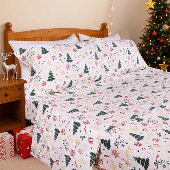 Kingrest 4PC Luxury Deep Pocket Full Christmas Sheet Set Fit 16", 100% Organic Cotton Breathable Super Soft Full Size Sheet Set, Luxury Hotel Style Home Decor Full Bed Sheet Set, Gift for Women, Men