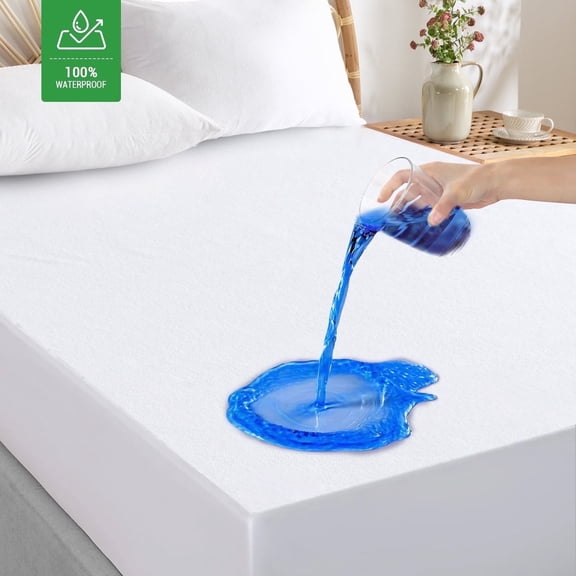 Gogreen 100% Waterproof Mattress Protector King Size, Breathable Soft, Fitted Style with Stretchable Pockets Mattress Cover for Bed (White)