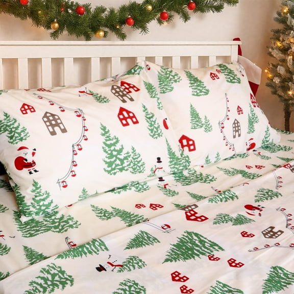 Gogreen 3PC Deep Pocket Christmas Sheet Twin Fit 16", Breathable Microfiber Super Soft Twin Size Sheet Set, Luxury Hotel Style Home Decor Twin Bed Sheet Set, Christmas Gift for kids