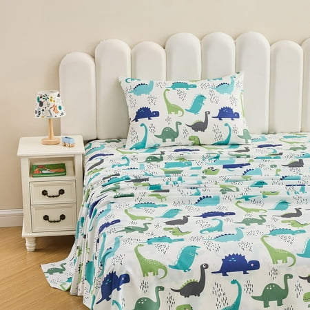Gogreen 3PC Twin Sheet Set Deep Pocket Fit 14", Breathable Microfiber Soft Twin Sheet Set Warm Sheets, Luxury Hotel Style Home Decor Twin Bed Sheet Set, Gift for Women, Men (Tiny Dinosour, Twin)