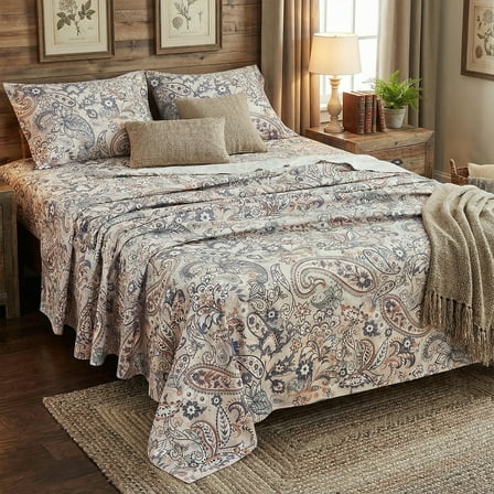 Gogreen 4-Piece Paisley Printed Queen Size Deep Pocket Fitted Sheet Set Breathable Microfiber Bedsheets