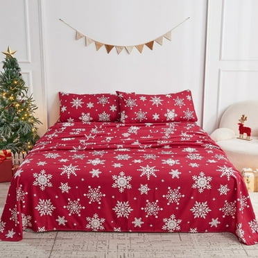Gogreen 4PC Deep Pocket Full Sheet Set Fit 15", Breathable Microfiber Super Soft Full Size Sheet Set, Luxury Hotel Style Home Decor Full Bed Sheet Set, Gift for Women, Men - Christmas Snowflake