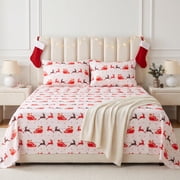 Gogreen Christmas Full Sheet Set 4-Piece, Soft Brushed Microfiber Bed Sheets Deep Pocket, Fade & Wrinkle Resistant Holiday Bedding (Santa Sleigh )