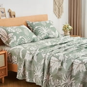 Gogreen 4PC Deep Pocket Twin Sheet Set Fit 14", Breathable Microfiber Super Soft Twin Size Sheet Set, Luxury Hotel Style Home Decor Twin Bed Sheet Set, Gift for Women, Men - Green Leaves