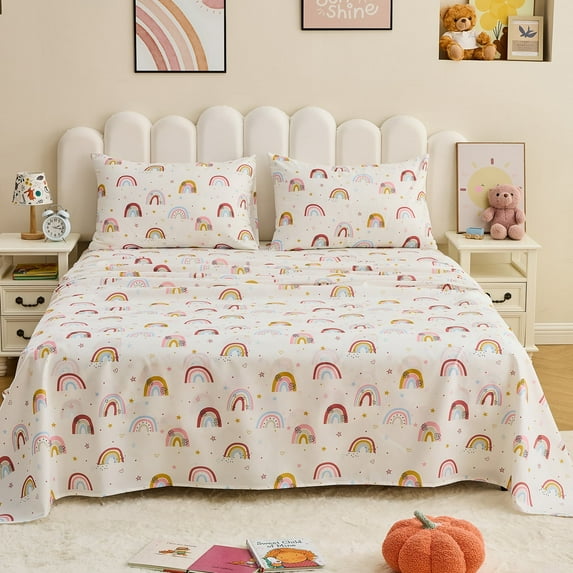 Gogreen 4PC Full Sheet Set Deep Pocket Fit 14", Breathable Microfiber Soft Full Sheet Set Warm Sheets, Luxury Hotel Style Home Decor Full Bed Sheet Set, Gift for Women, Men (Rainbow, Full)