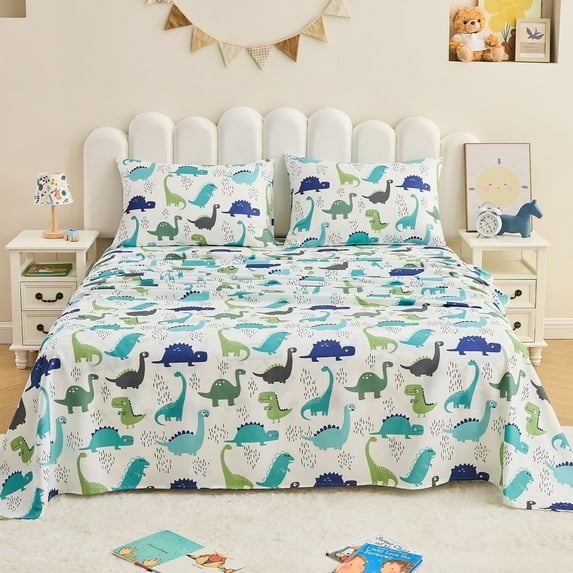 Gogreen 4PC Full Sheet Set Deep Pocket Fit 14", Breathable Microfiber Soft Full Sheet Set Warm Sheets, Luxury Hotel Style Home Decor Full Bed Sheet Set, Gift for Women, Men (Tiny Dinosour, Full)