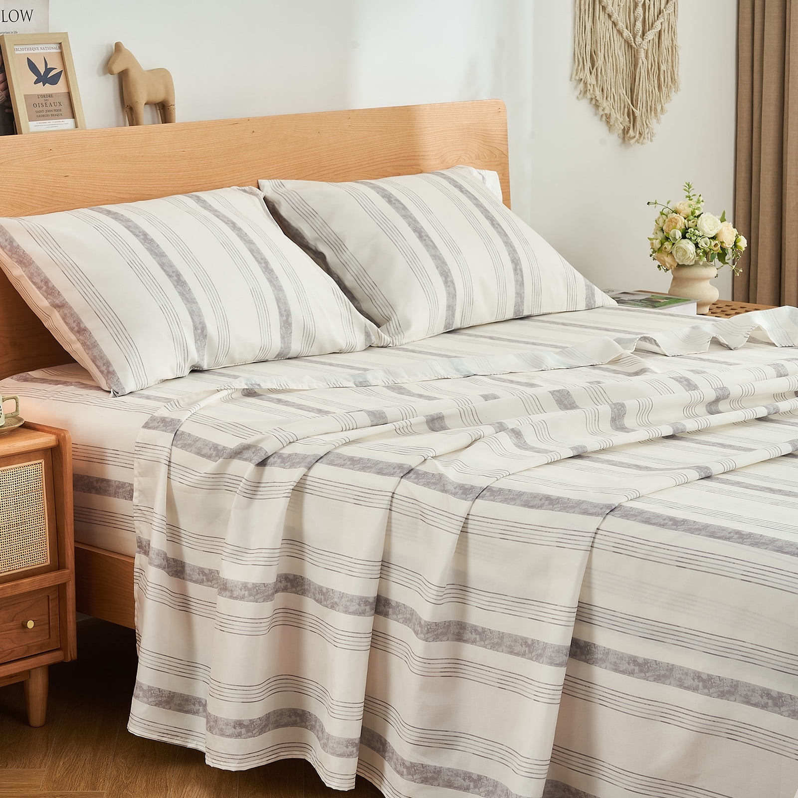 Gogreen 4PC Queen Sheet Set Deep Pocket Fit 16", Breathable Microfiber Super Soft Queen Sheet