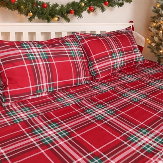 Gogreen 4PC Queen Christmas Sheet Set Deep Pocket Fit 16", Breathable Microfiber Soft Queen Sheet Set Warm Sheets, Luxury Hotel Style Christmas Decor Queen Bed Sheet Set, Christmas Gift
