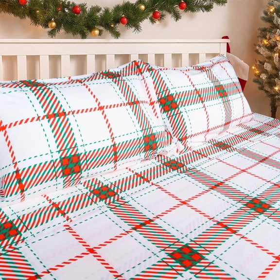 Gogreen 4PC Queen Christmas Sheet Set Deep Pocket Fit 16", Breathable Microfiber Soft Queen Sheet Set Warm Sheets, Luxury Hotel Style Christmas Decor Queen Bed Sheet Set, Christmas Gift
