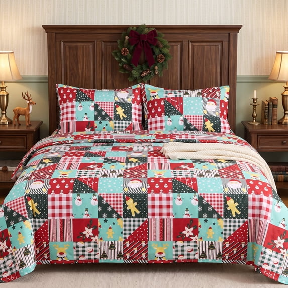 Gogreen Christmas Queen Sheet Set 4-Piece, Microfiber Bed Sheets Deep Pocket, Soft Breathable Wrinkle Resistant Holiday Bedding(Christmas Cartoon)