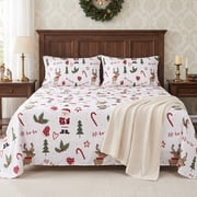 Gogreen Christmas Queen Sheet Set 4-Piece, Microfiber Bed Sheets Deep Pocket, Soft Breathable Wrinkle Resistant Holiday Bedding(Christmas Deer)
