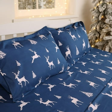 Gogreen 4PC Queen Christmas Sheet Set Deep Pocket Fit 16", Breathable Microfiber Soft Queen Sheet Set Warm Sheets, Luxury Hotel Style Christmas Decor Queen Bed Sheet Set, Christmas Gift