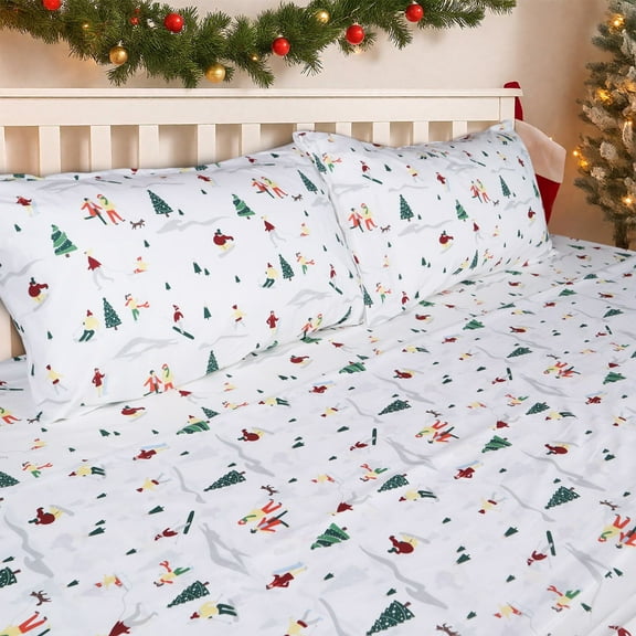 Gogreen 4PC Queen Christmas Sheet Set Deep Pocket Fit 16", Breathable Microfiber Soft Queen Sheet Set Warm Sheets, Luxury Hotel Style Christmas Decor Queen Bed Sheet Set, Gift for Women, Men