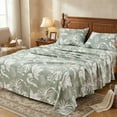 thumbnail image 1 of Gogreen Green Floral Sheets Queen size Cooling Fitted Sheet SetFit 16", Breathable Microfiber Printed Pattern Bed Sheets, 1 of 9
