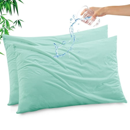 Gogreen Bamboo Rayon Waterproof Pillow Protector, Breathable Pillow Cover, Cooling Pillow Case Protector with Zipper, Super Soft Pillow Case Cover with Zipper (2 Packs, Queen 20"x30", Spa Blue)