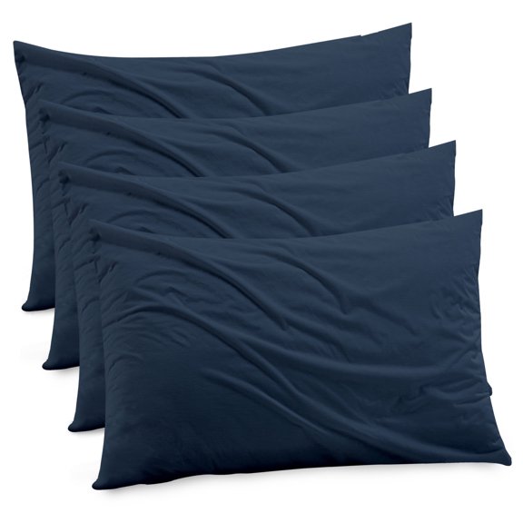 Gogreen Bamboo Rayon Waterproof Pillow Protector, Breathable Pillow Cover, Cooling Pillow Case Protector with Zipper, Super Soft Pillow Case Cover with Zipper (4 Packs, King 20"x36", Dark Blue)