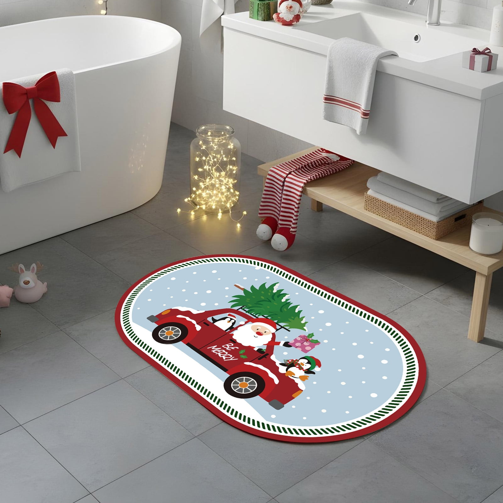 Gogreen Bath Mat - Bathroom Mat Rug Non Slip Super Absorbent Stain Resistant Quick Dry Bathroom Rug-Bath Mat for Bathroom Floor Bathtub Vanity-Bathmat Bath Rug (Christmas Santa Claus, 24"x36")