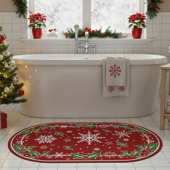 Gogreen Bath Mat - Bathroom Mat Rug Non Slip Super Absorbent Stain Resistant Quick Dry Bathroom Rug-Bath Mat for Bathroom Floor Bathtub Vanity-Bathmat Bath Rug (Christmas Snowflake, 16"x24")