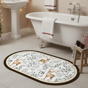 Gogreen Bath Mat - Bathroom Mat Rug Non Slip Super Absorbent Stain Resistant Quick Dry Bathroom Rug-Bath Mat for Bathroom Floor Bathtub Vanity-Bathmat Bath Rug Easy Care (Christmas Deer, 16"x24")