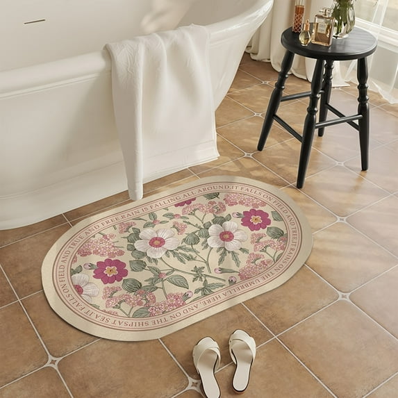 Gogreen Bath Mat - Bathroom Mat Rug Non Slip Super Absorbent Stain Resistant Quick Dry Thin Bathroom Rug-Bath Mats for Bathroom Floor Bathtub Vanity-Bathmat Bath Rug Easy Care (Pink Flower, 16"x24")