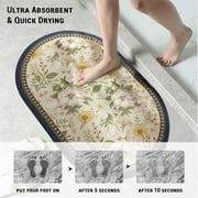 Gogreen Bath Mat - Bathroom Mat Rug Non Slip Super Absorbent Stain Resistant Quick Dry Thin Bathroom Rug-Bath Mats for Bathroom Floor Bathtub Vanity-Bathmat Bath Rug Easy Care White Flower, 16x24