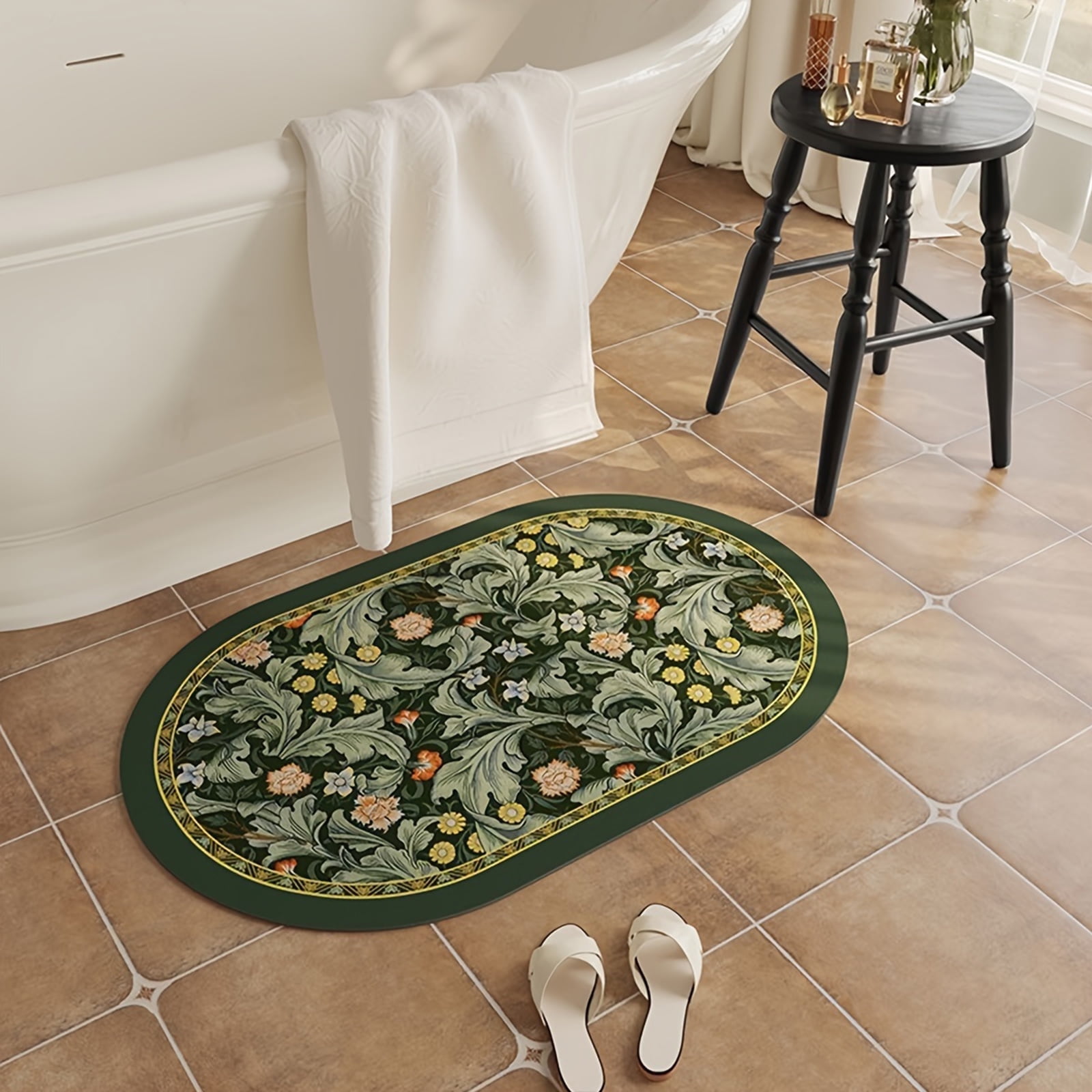 Gogreen Bath Mat - Bathroom Mat Rug Non Slip Super Absorbent Stain Resistant Quick Dry Thin Bathroom Rug-Bath Mats for Bathroom Floor Bathtub Vanity-Bathmat Bath Rug Easy Care (Green Flower, 24"x36") - Walmart.com