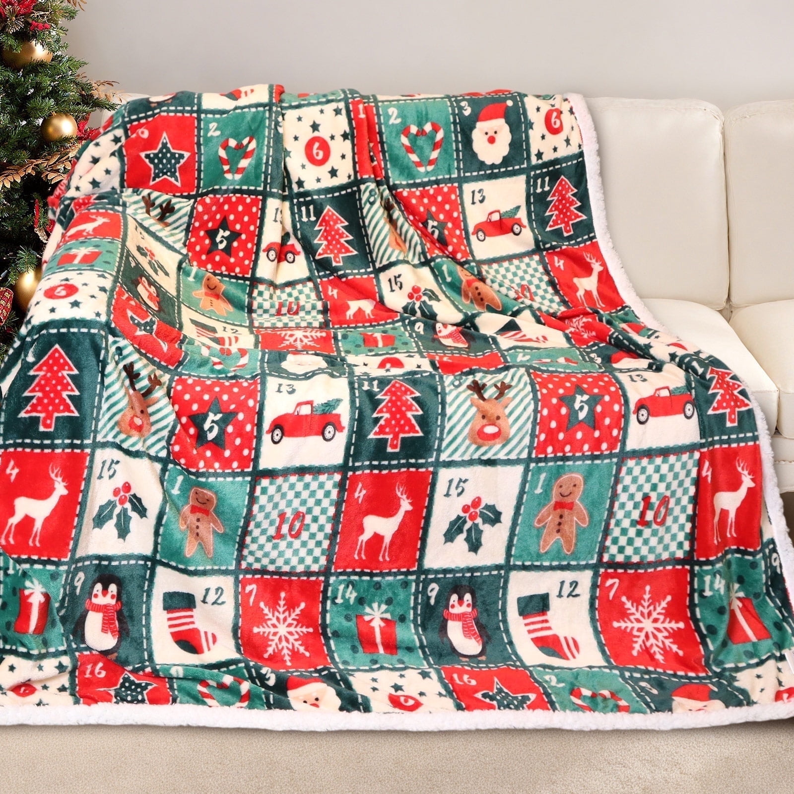 Gogreen Christmas Sherpa Fleece Throw Blanket for Couch Bed Sofa Adults -Soft and Warm Blanket for Winter, Thick and Fuzzy Throw Blanket (Throw - 50" x 60")