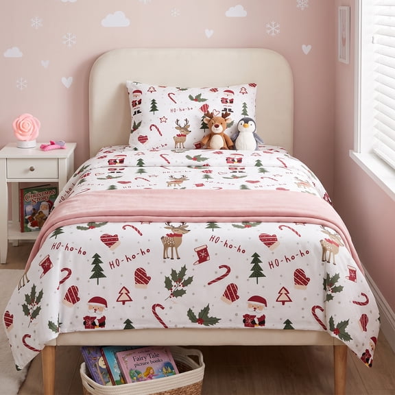 Gogreen Christmas Twin Sheet Set 3-Piece, Microfiber Bed Sheets Deep Pocket, Soft Breathable Wrinkle Resistant Holiday Bedding(Christmas Deer)